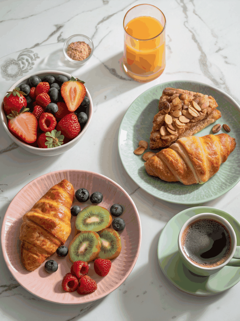 Continental breakfast tray by the pool at Pelithea Resort