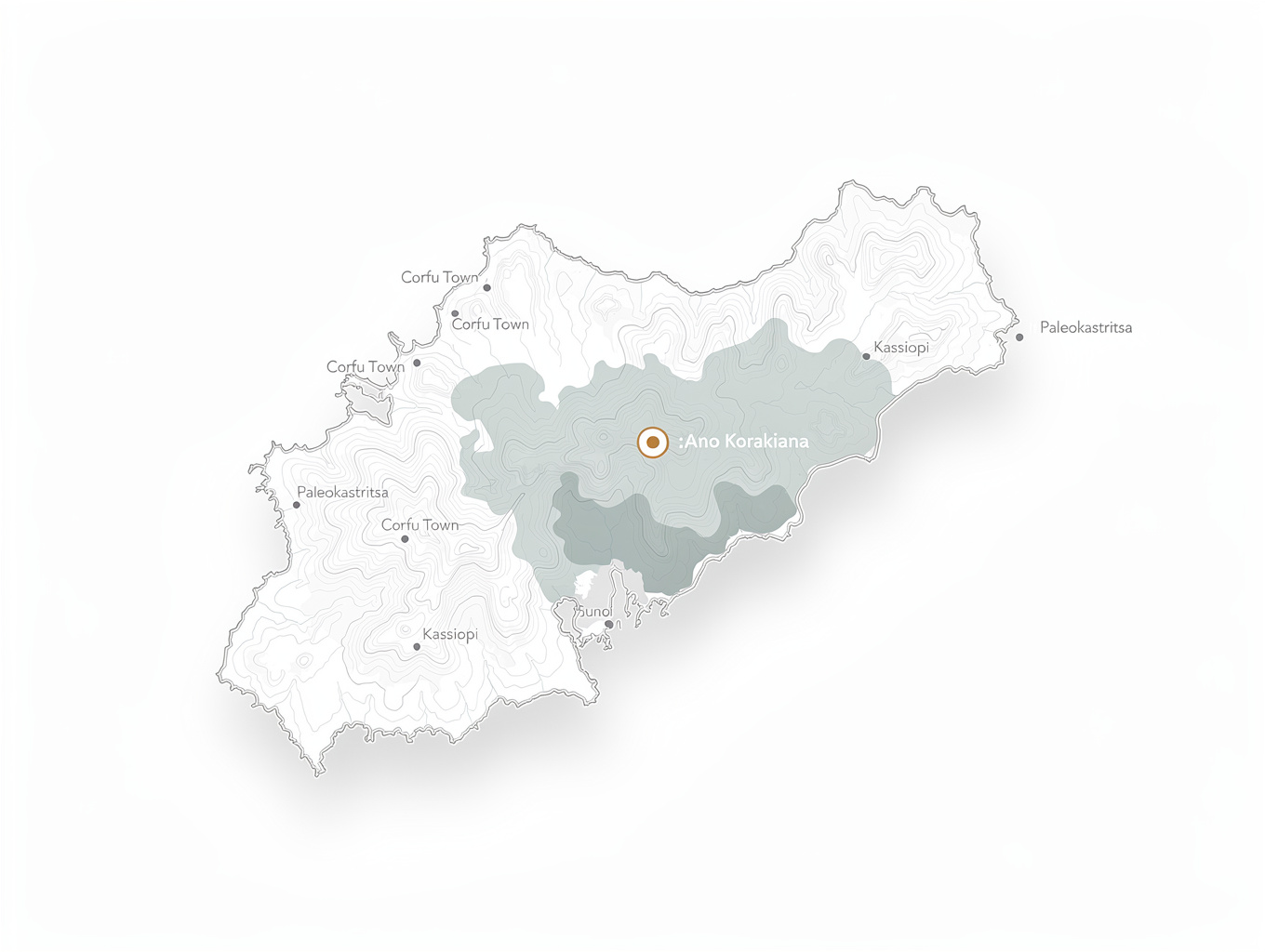 Map of Corfu Island and Ano Korakiana